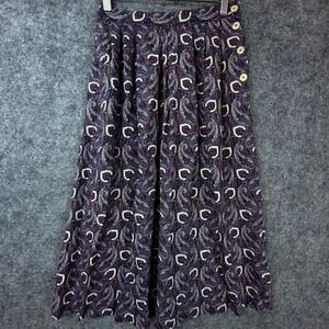 Vintage Executive Focus Midi Skirt Womens 5-6 Purple Paisley Side Buttons Retro